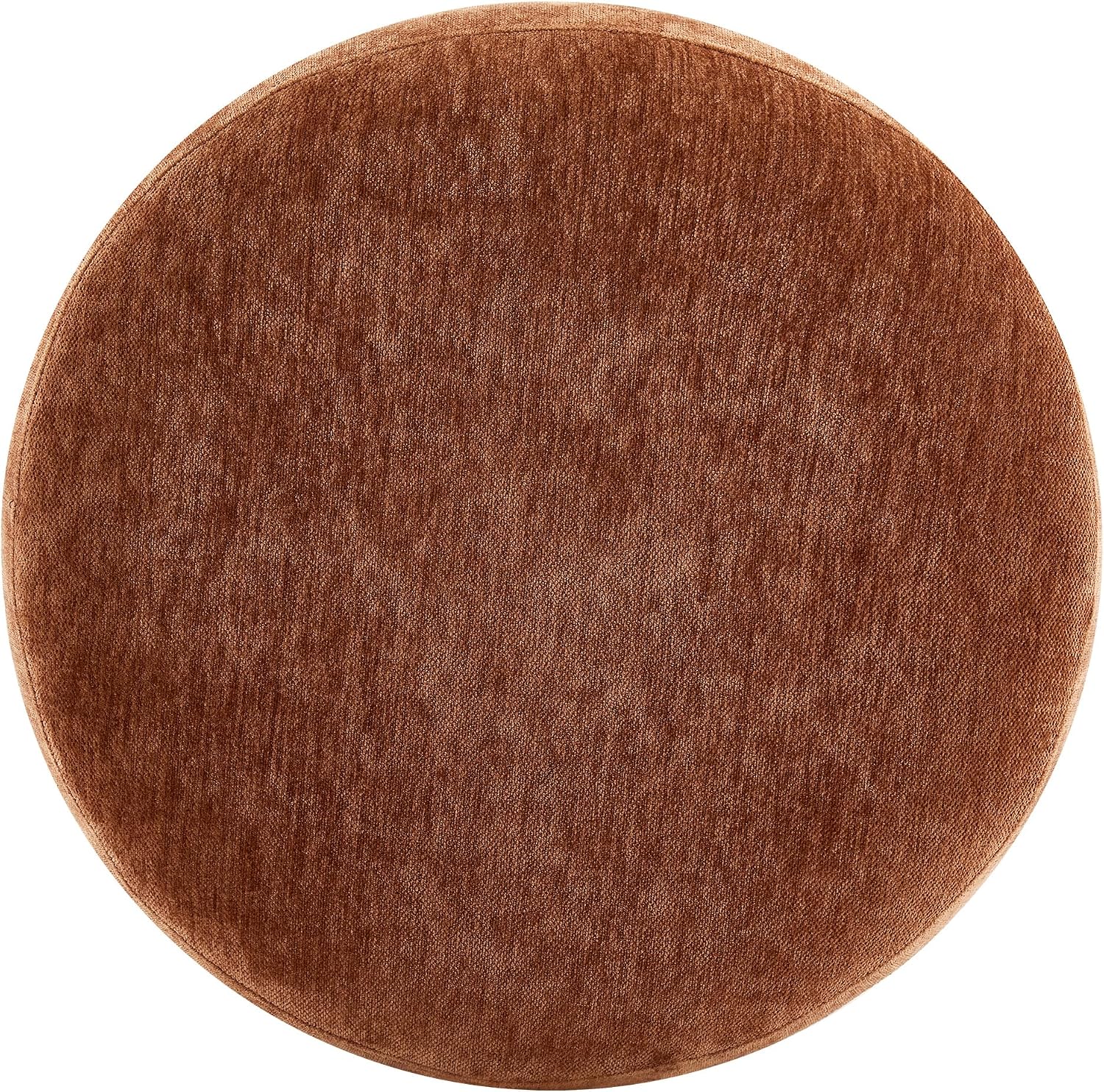 Upholstered Round Pouf Ottoman, Modern Footstool, Orange-Brown | Small Chenille Footrest with Soft Padded Seat & Wood Frame, Accent Vanity Stool for Bedroom (22.6"D x 22.6"W x 16.5"H)