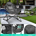 Ainfox Hammock Camping Chair with Footrest, Foldable Portable Rocking Chairs for Adults Outside Swinging Camp with Cup Holder Pillow for Outdoor Patio Poolside (Dark Grey)