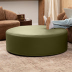 Jaxx Candler Round Couch Ottoman – Oversized Giant Coffee Table Ottoman - Versatile Firm Foam Construction - Kid Safe with Removable Cover, 44”, Premium Faux Leather, Olive Green