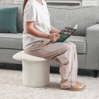 Homebeez Teddy Velvet Modern Round Ottoman, Small Footstool with Padded Seat, Upholstered Vanity Foot Rest Stool Chair for Entryway, Living Room, Bedroom, White