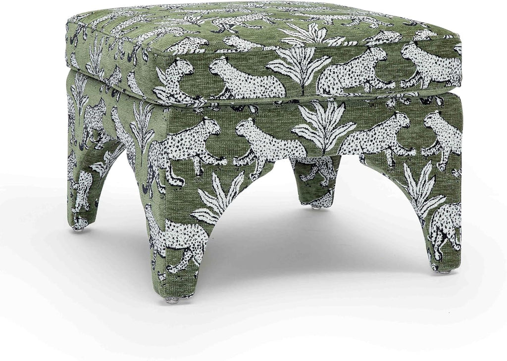 Tov Furniture Raji Jacquard Ottoman (Olive Green Leopard)