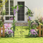 Moccha Garden Arch with Gate and Planter Boxes - 87" Metal Arbor Trellis for Climbing Plants Rose Vine, Heavy-Duty Archway Pergola, Garden Arbor for Wedding Ceremony Decoration Lawn Patio Bridal Party