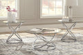 GTU Furniture Contemporary Glass Round 3-Piece Coffee Table Set, Cocktail Table with 2 Matching End Tables, Chrome Finish Finish for Living Room