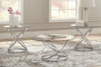 GTU Furniture Contemporary Glass Round 3-Piece Coffee Table Set, Cocktail Table with 2 Matching End Tables, Chrome Finish Finish for Living Room