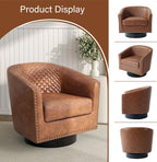 Pia Ricco Swivel Barrel Accent Chairs Set of 2, 360° Swivel Round Single Sofa Chair, Faux Leather Comfy Upholstered Club Armchair with Nailhead Trim for Living Room/Reading Room/Bedroom, Brown