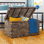 Click365 Wicker Storage Trunk with Lid, 33 Inch Extra Large Woven Storage Chest with Handles and Safety Hinges, Farmhouse Blanket Basket for Bedroom, Living Room or Entryway, Rustic Brown