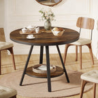 Tribesigns 2-Tier Industrial Round Dining Table, Small Kitchen Dinner Table for 2-4 People, 35-Inch Circle Wood Kitchen & Dining Room Furniture with Sturdy Metal Leg, Rustic Brown