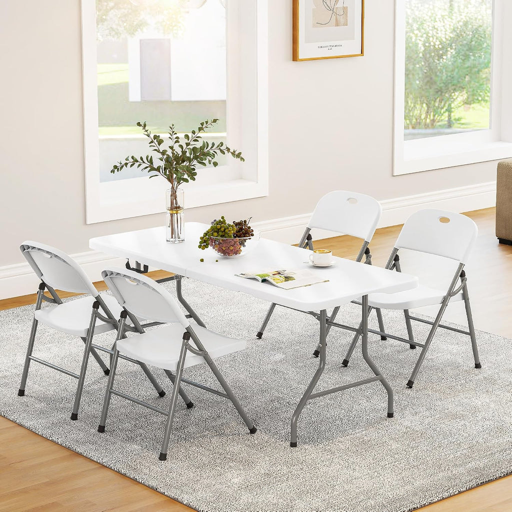 Fenbeli Upgraded 18% Thickened Folding Table 6ft Made of HDPE Plastic | Heavy Duty (25lb), Stable Thicker Legs, Dining Indoor Outdoor for Camping, Picnic and Party (Pearl White, 6FT)