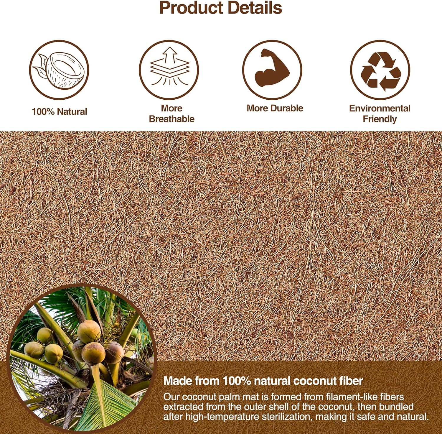 MAXPACE Natural Coconut Coir Liner Sheets - 14x11inch 2 Pcs Coco Fiber for Plant, Planter, Window Basket, Garden Decoration, and Pet Reptile Carpet or Mat