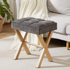 Royal Windsor Vanity Stool,Small Makeup Chair with Metal X Legs | Square Foot Stool,Modern Vanity Chair,Upholstered Vanity Seat for Entryway,Bedroom and Living Room,Dark Grey+Yellow