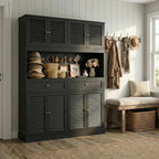 HIFIT 71“HX55“W Kitchen Hutch, Farmhouse Pantry Cabinet for Food Storage | Large Kitchen Pantry Cabinet with Countertop and Storage Drawers for Dining Living Room, Black