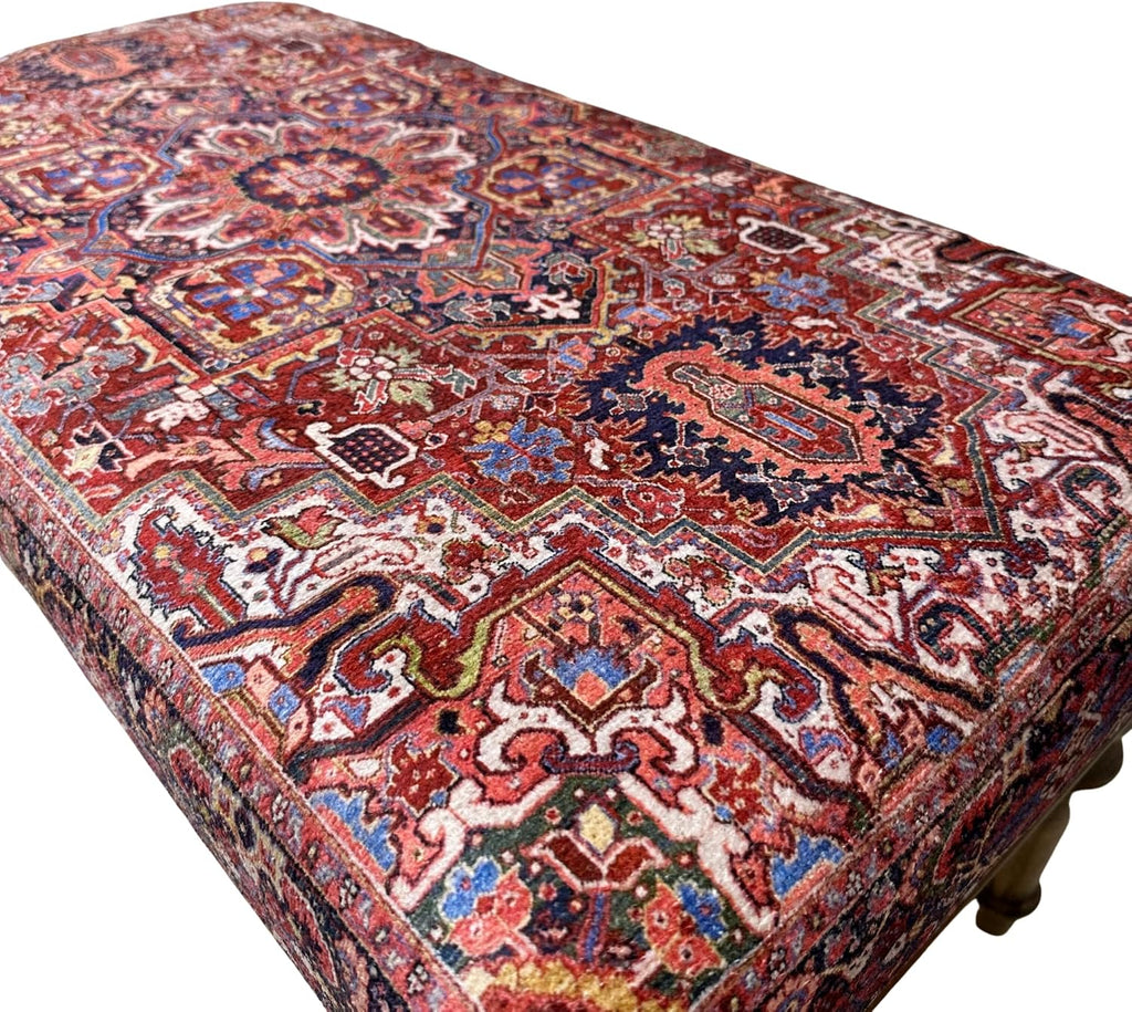Boho Red Heriz Rug Upholstered Ottoman Bench, Piano Bench, Decorative Farmhouse Bench, Wood Bench, Entryway Footstool Ottoman Bench, Kitchen Dining Bench (18x18X36, Red Heriz)