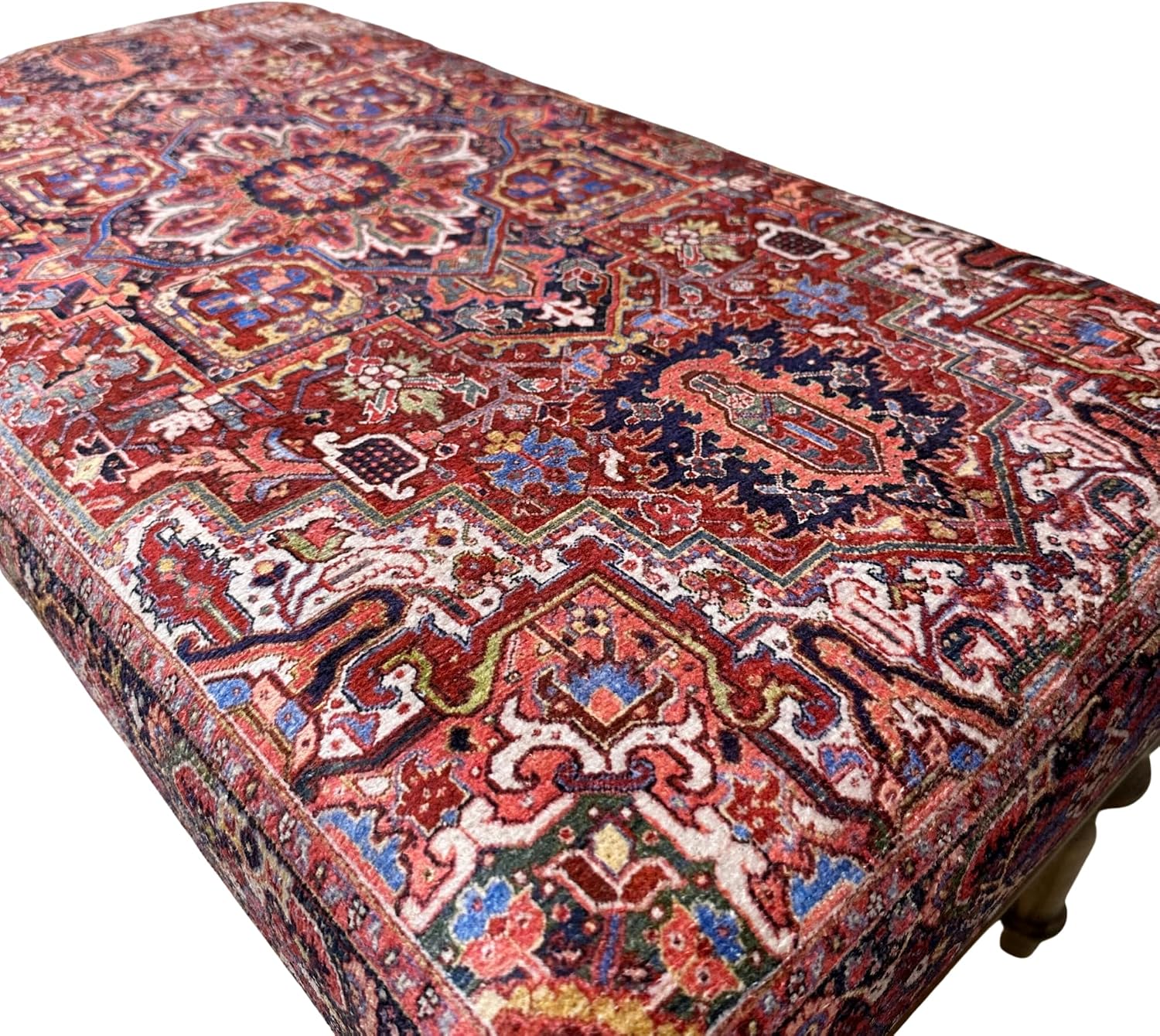 Boho Red Heriz Rug Upholstered Ottoman Bench, Piano Bench, Decorative Farmhouse Bench, Wood Bench, Entryway Footstool Ottoman Bench, Kitchen Dining Bench (18x18X36, Red Heriz)