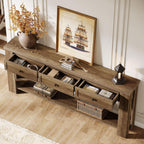 Tribesigns 70.9-Inch Long Console Table with 3 Drawers, Farmhouse Entryway Table with Storage, Rectangular Narrow Sofa Table Behind the Couch, Accent Table for Hallway, Living Room, Entry, Brown