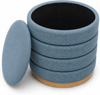 Linen Storage Ottoman Round Footrest with Hidden Storage, Light Blue 16" L X16 W X 17" H