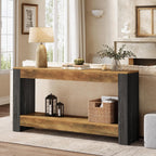 Tribesigns 63-Inch Long Console Table for Entryway, Farmhouse Wood Sofa Table Behind Couch for Living Room, Hallway, Entrance, Foyer, Rustic Brown & Black