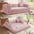 MoonSpeak 78.8'' Futon Sofa Bed, Couches for Living Room | Corduroy Convertible Futon Sofa Bed with Storage Pocket, Modular Sleeper Couch in a Box, No Assembly (Pink)