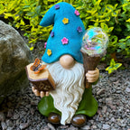 Garden Gnome - Solar Magician Gnome Figurine - 9.45 Inch Tall Decor Outdoor Lawn Statue with LED Lights