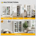 Kitchen Pantry Cabinet, 72" Tall Pantry Storage Cabinet with Adjustable Shelves and Glass Doors, Metal Storage Cabinets with Handle for Living Room, Kitchen, Assemble Required (White)