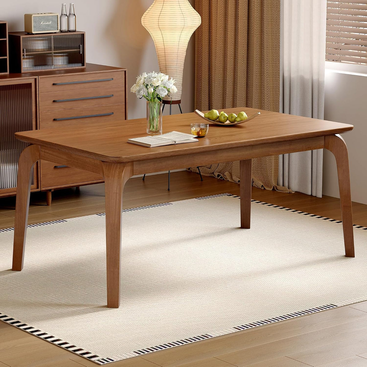 47'' Solid Wood Dining Table for 4 People, Modern Dining Table with Curved Transitions, Farmhouse Kitchen Table for Dining Room, Living Room, Kitchen (Walnut, Table only, Rubberwood)