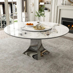 Montary 59” Modern Round Dining Table for 6-8, Artificial Marble Dining Room Table with Lazy Susan, Stainless Steel Black Titanium Hourglass Base, Sintered Stone Top Dining Table (Only Table)