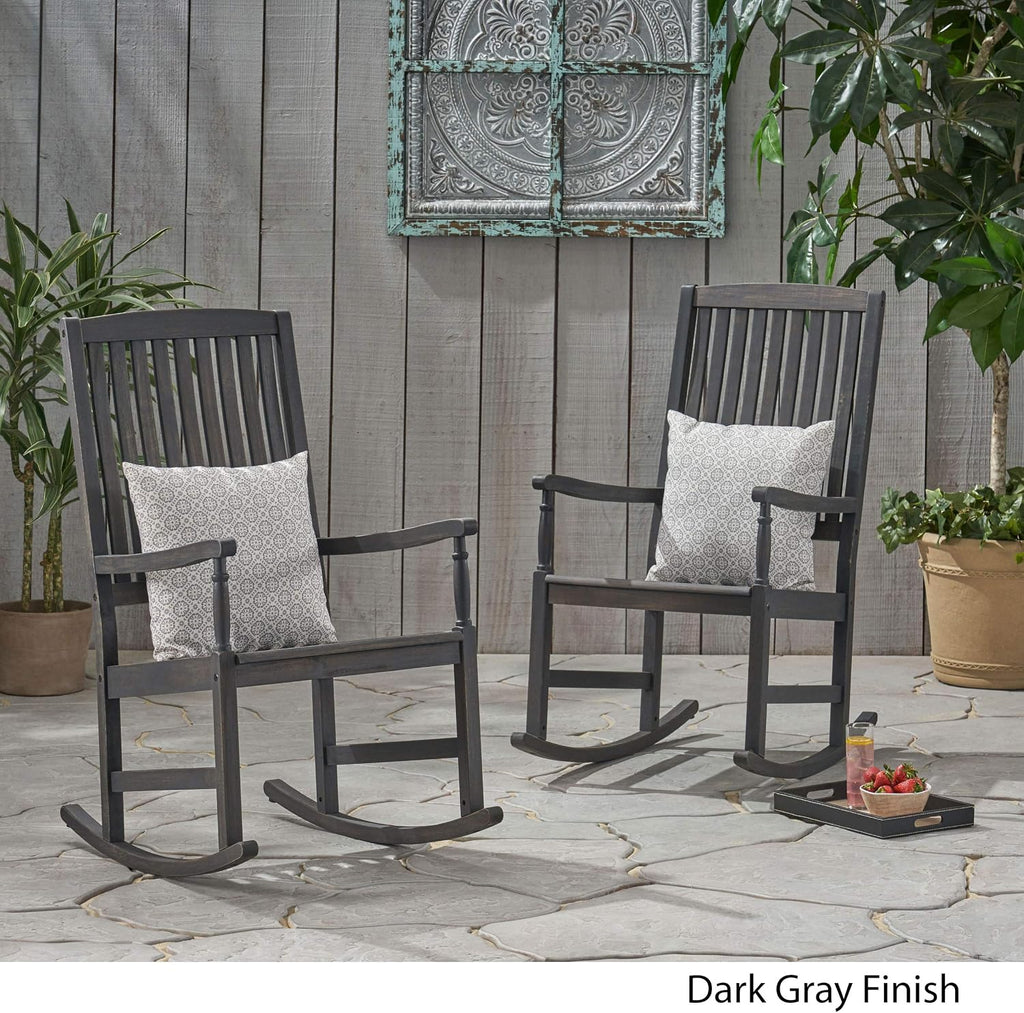 Great Deal Furniture GDFStudio Outdoor Acacia Wood Rocking Chairs (Set of 2), Dark Gray
