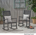 Great Deal Furniture GDFStudio Outdoor Acacia Wood Rocking Chairs (Set of 2), Dark Gray