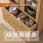 Vongrasig 71" Tall Arched Kitchen Pantry Storage Cabinet with Glass Doors, 2 Large Drawers, 6-Tier Tall Rustic Wood Cupboard Locker for Kitchen, Dining Room, Living Room, Bathroom,Natural