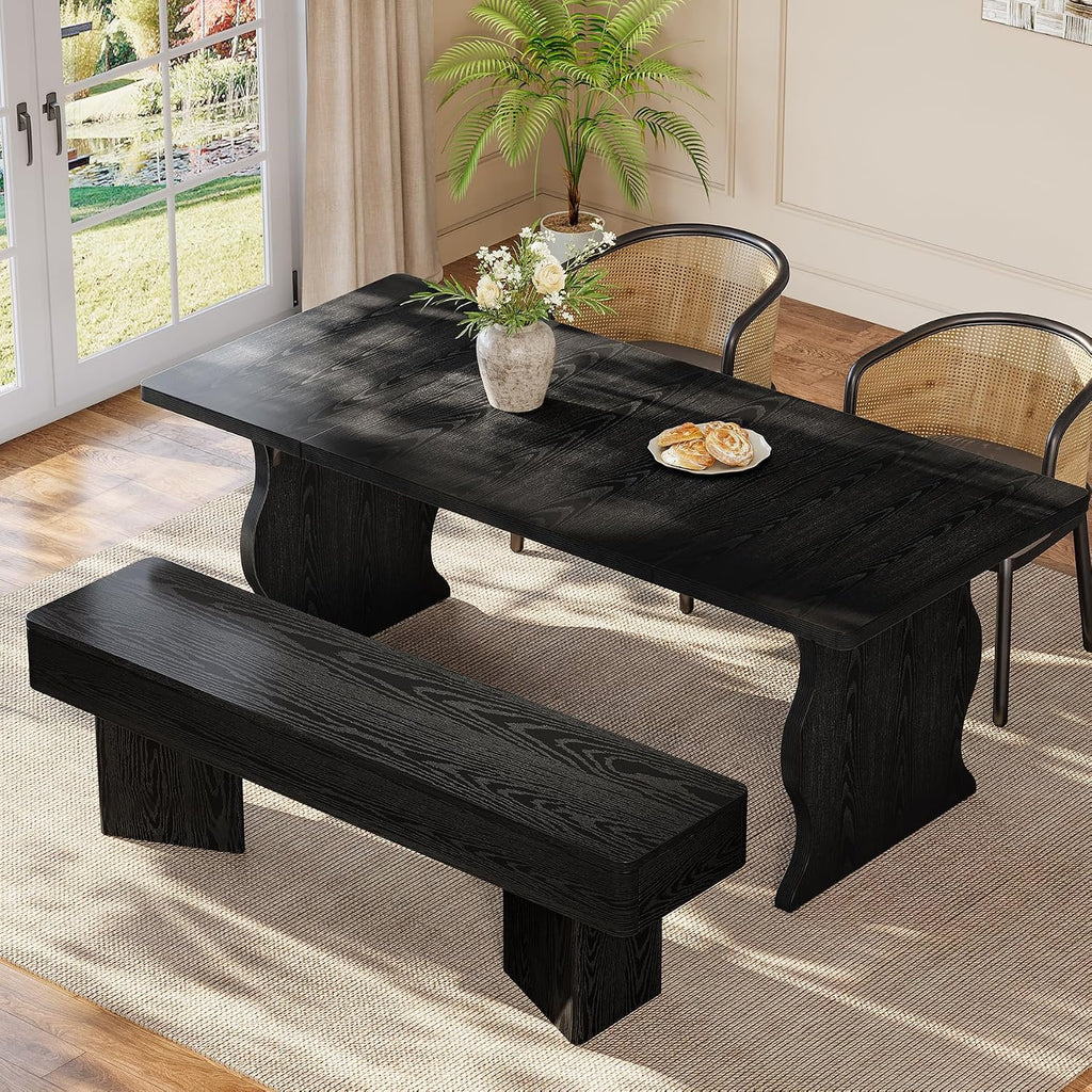 Tribesigns 47.24" Dining Bench, Modern Black Dining Table Bench with Sturdy Base, Wooden Kitchen Seating for Living Room, Entryway