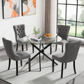 Small Round Dining Table Set for 4, Modern Glass Kitchen Table Chairs Set of 4, 5-Piece Dining Table Set w/36 Circle Black Glass Dining Room Table and 4 Grey Upholstered Dining Chairs