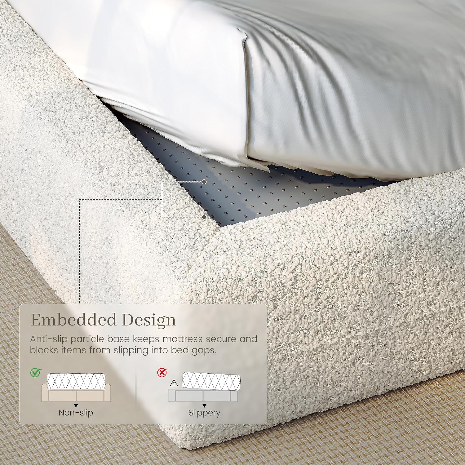 Homkdom Cloud Bed Frame Queen Size with 5.1" Headboard for Minimalist Room
