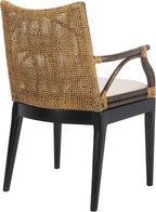 SAFAVIEH Gianni Rattan Arm Chair 19.8”, Solid Wood Brown & Black SEA4011A | Hand-Woven Rattan Back, Solid Mahogany Frame, Foam-Filled Cotton Seat, Easy Assembly, Indoor Use