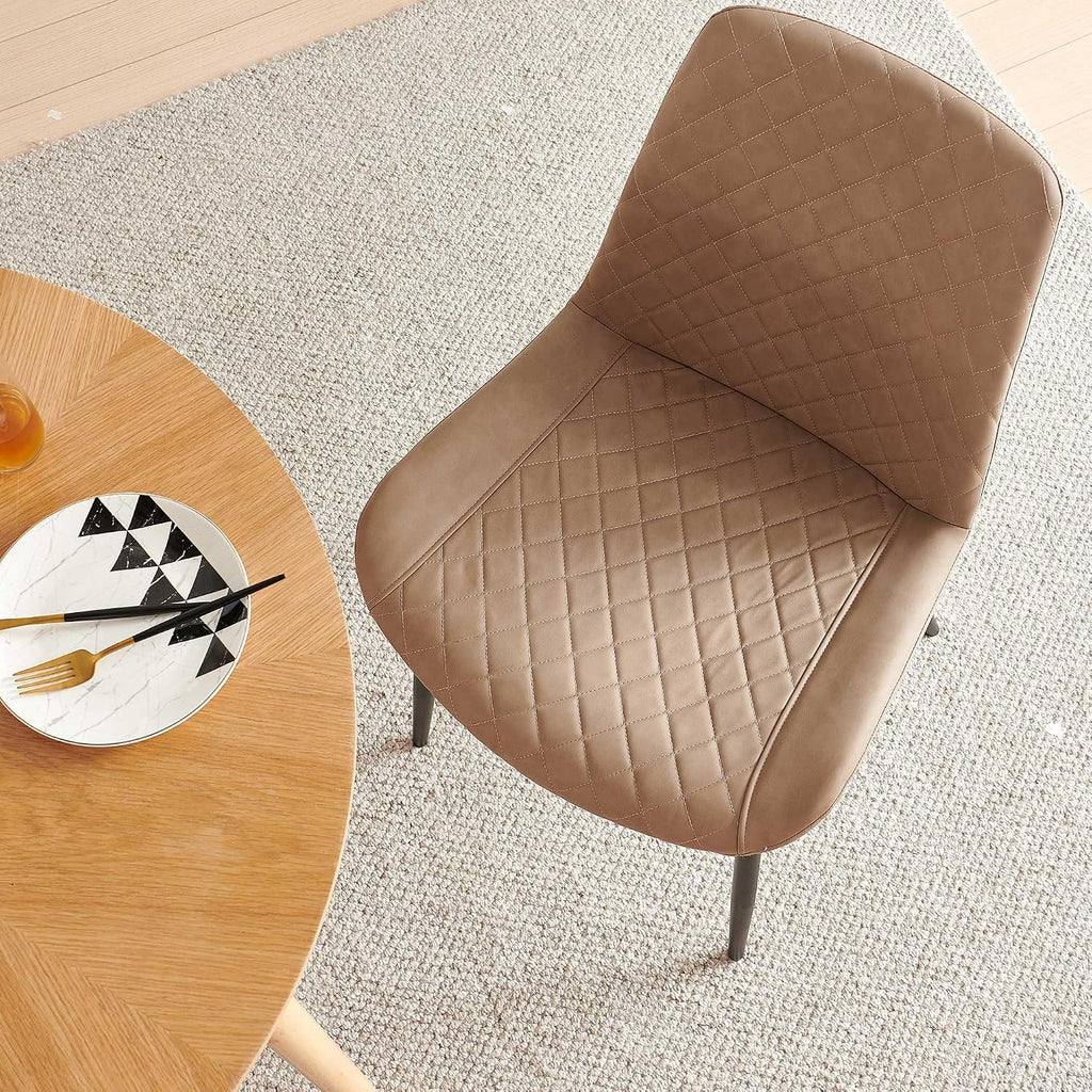 Dining Chairs Set of 4, Modern Upholstered Faux Leather Dining Room Chairs with Diamond Quilted Cushion, Sturdy Metal Legs, Easy Assembly (4 Chairs, Beige)