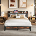 LIKIMIO Queen Size Bed Frame with Storage Headboard and Charging Station