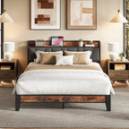 LIKIMIO Queen Size Bed Frame with Storage Headboard and Charging Station