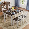 PHI VILLA Dining Table Set for 4, Solid Wood Kitchen Table and Chairs | Solid Rubber Wood, Space Saving, Farmhouse Design, Easy Assembly, Small Kitchen Table Set for Apartment, Black Walnut&Wihte