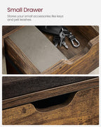 VASAGLE CUSTOS Collection - Storage Bench, Entryway Bench with Cushion, Drawer and Open Compartments, Bench with Storage, Living Room, Bedroom, Closet, Rustic Brown and Chestnut Brown ULHS024T01