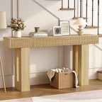 63" Long Console Table, Fluted Sofa Table Behind Couch, Natural Oak | Narrow Console Table with Storage Space, Modern TV Console Table for Living Room, Wood Hallway Table for Entryway, Front Door