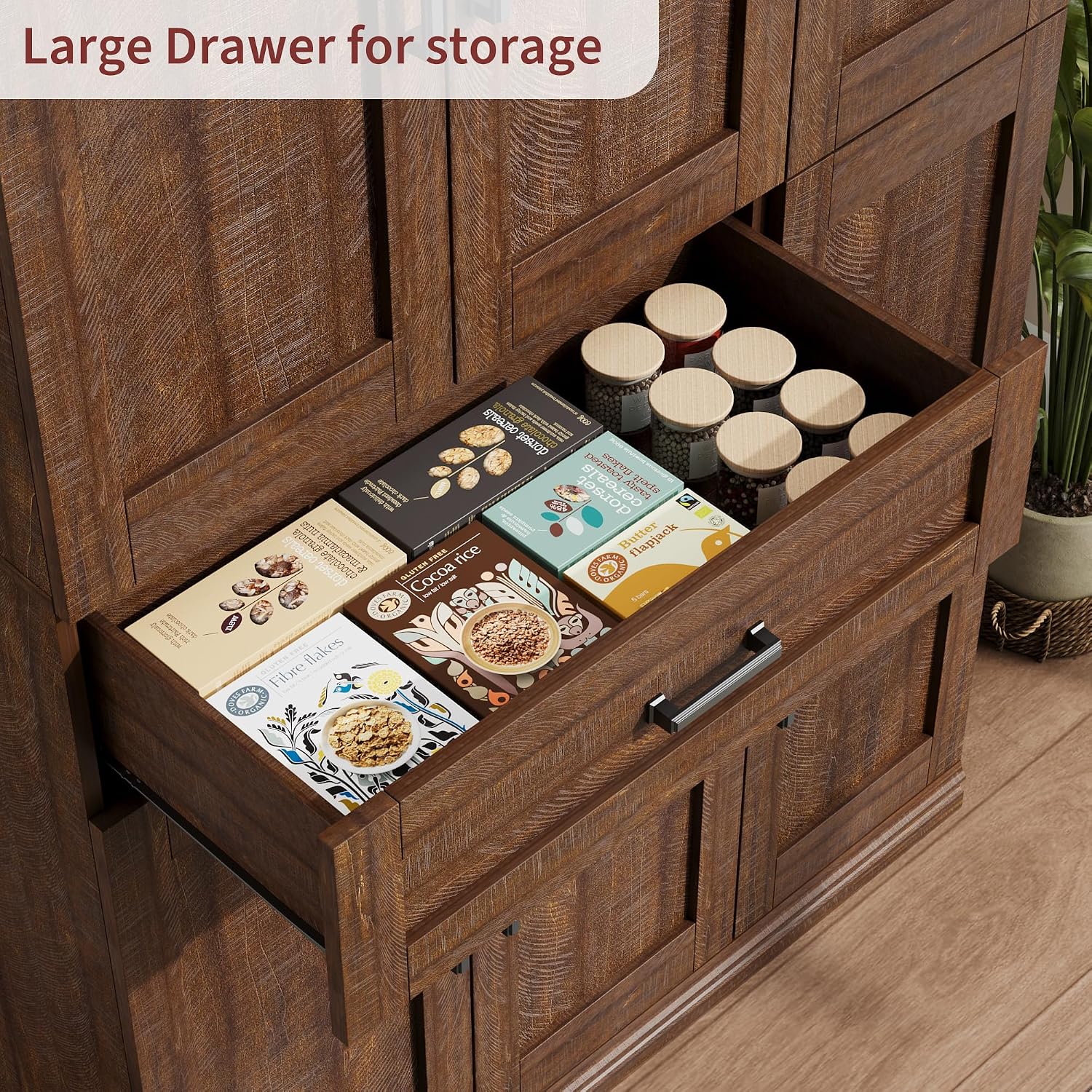 Garvee 70" Tall Kitchen Pantry Storage Cabinet,Modern Kitchen Hutch Cabinet | with Doors and Shelves, Freestanding Food Pantry with Large Storage Drawer for Dining Room and Household Organization