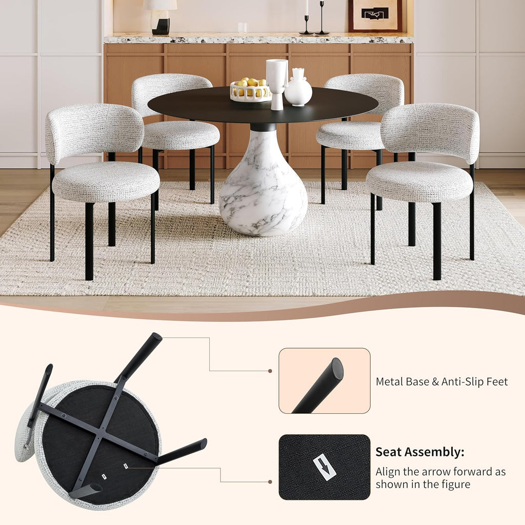 Dining Chairs Set of 4, Fabric Dining Chairs Metal Legs, Off-White | Breathable Fabric,Ergonomic Comfort Backrest,Spring Upholstered Seat for Kitchen Dining Room Restaurant