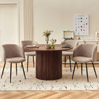 Homedot 47" Round Kitchen Dining Table Walnut for 4 with Veneer Tabletop | Farmhouse Dinner Table Fluted| Two-Part Tabletop| Rustic Circle Dining Table with Wooden Strip Base for Dining Living Room