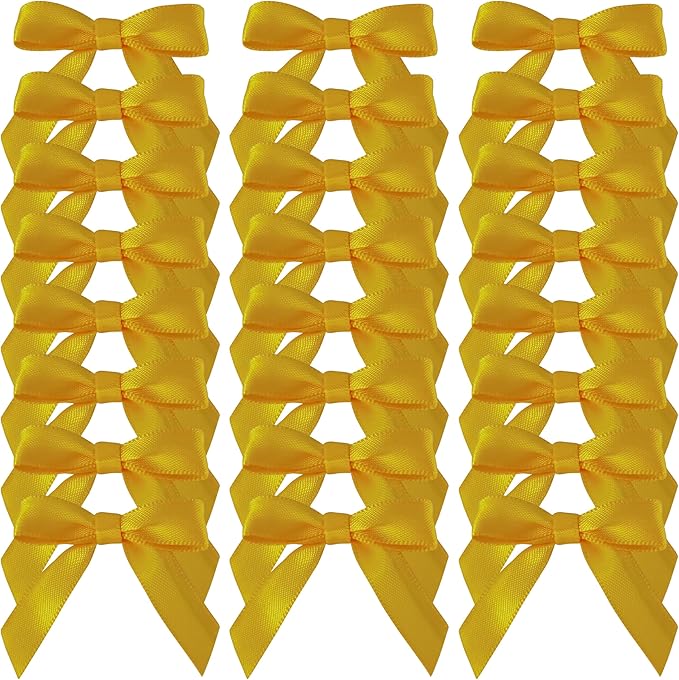 50pcs 1-1/2" Mini Yellow Satin Ribbon Bows Without Twist Ties for Crafts Gift Wrapping Packing Christmas Decoration (Yellow)