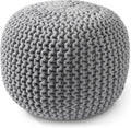 Casafield Round Pouf Ottoman, Light Gray - 20" Diameter x 14.5" High Cotton Knit Foot Stool - Boho Floor Pouffe for Living Room, Bedroom, Home Office