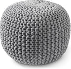 Casafield Round Pouf Ottoman, Light Gray - 20" Diameter x 14.5" High Cotton Knit Foot Stool - Boho Floor Pouffe for Living Room, Bedroom, Home Office