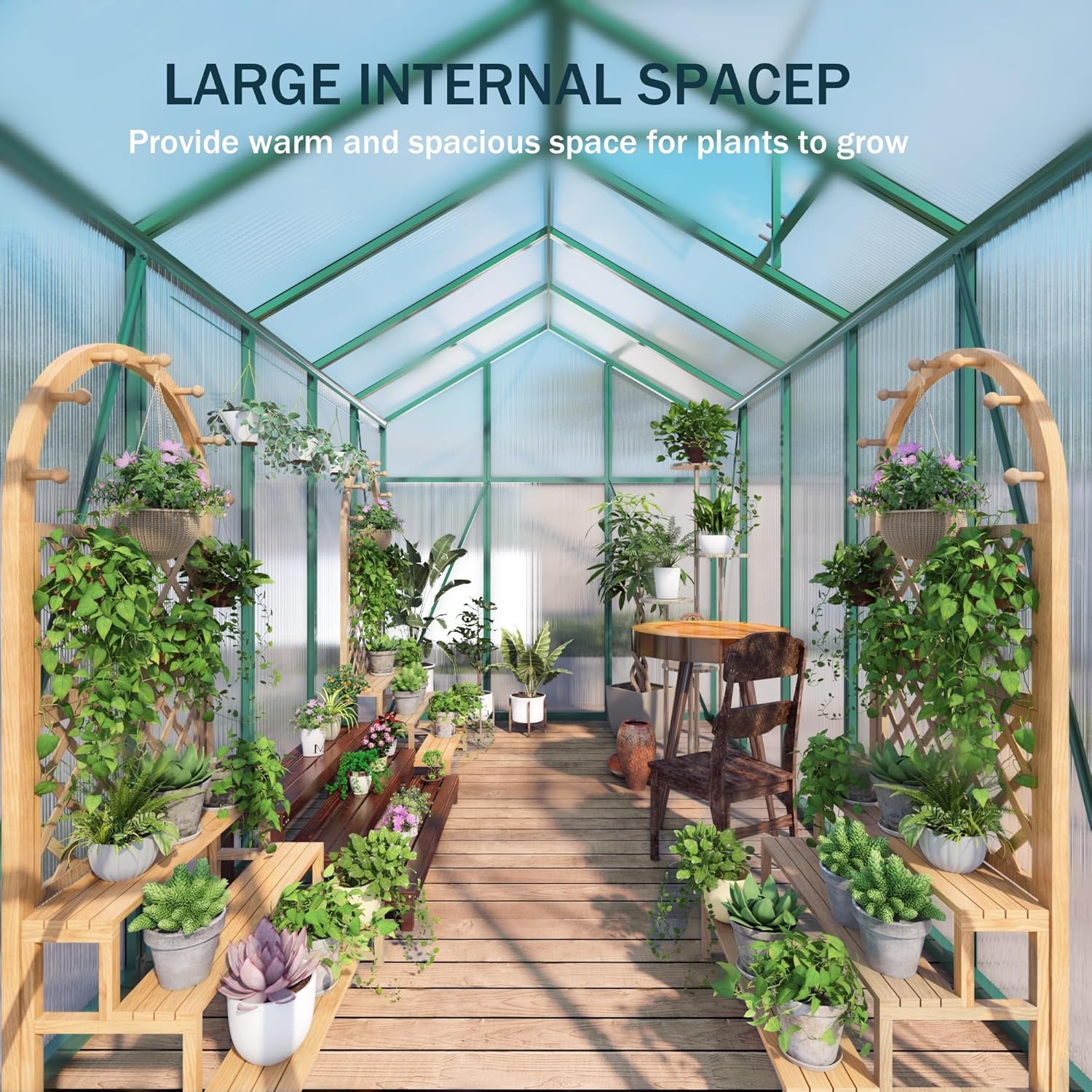 86in High 6*8.2FT Greenhouse for Outdoors, Polycarbonate Greenhouse with Stronger Wind Protection and Roof Vent, Walk-in Large Aluminum Sunroom Winter Proof, Green