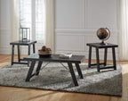 GTU Furniture Casual Engineered Wood Rectangular 3-Piece Coffee Table Set, Cocktail Table with 2 Matching End Tables, Black/Pewter Finish for Living Room