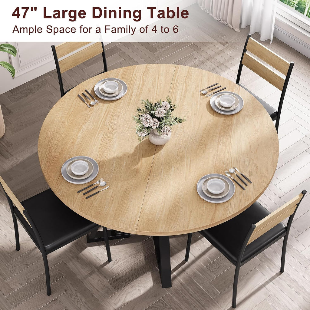 Jocoevol 47'' Round Dining Table for 4,Kitchen Dining Room Circle Dinner Pedestal Table,Space Saving Wood Kitchen & Dining Room Furniture (Natual Wood, 47In)