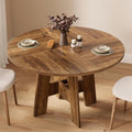Farmhouse Round Dining Table for 4-6 People, 47" Wood Kitchen Table with Heavy Cross Pedestal Modern Circle Dinner Tables for Kitchen Living Room, Honey Brown