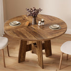 Farmhouse Round Dining Table for 4-6 People, 47" Wood Kitchen Table with Heavy Cross Pedestal Modern Circle Dinner Tables for Kitchen Living Room, Honey Brown