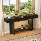 Einhomn 70.8" Long Console Table, 2 Drawer Entryway Table with Colorful LED Lights, Farmhouse Entry Way Table with Open Storage, Narrow Long Sofa Table for Entrance, Living Room, Hallway, Black